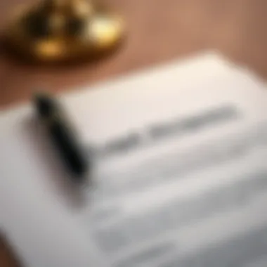 Document with legal terms and a pen