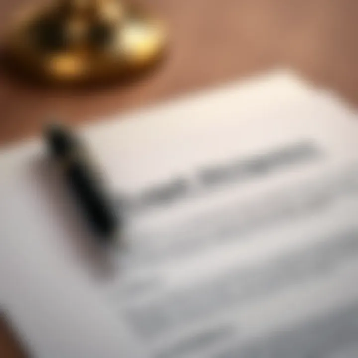 Document with legal terms and a pen