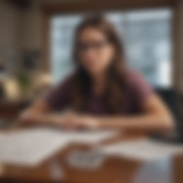 A student reviewing financial documents at a desk