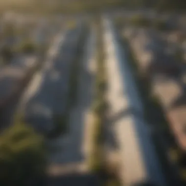 Aerial view of residential area showcasing the diverse architecture