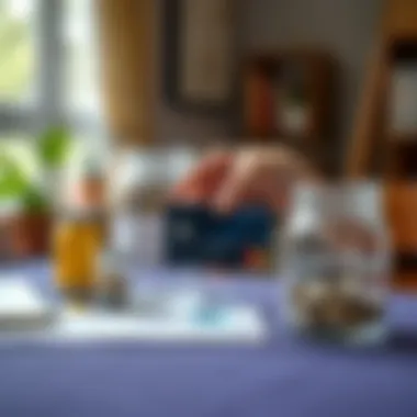 Building a Strong Financial Future A hand placing a credit card on a table next to a savings jar