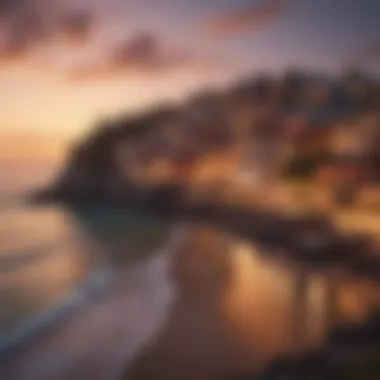 Sunset over a picturesque coastal town