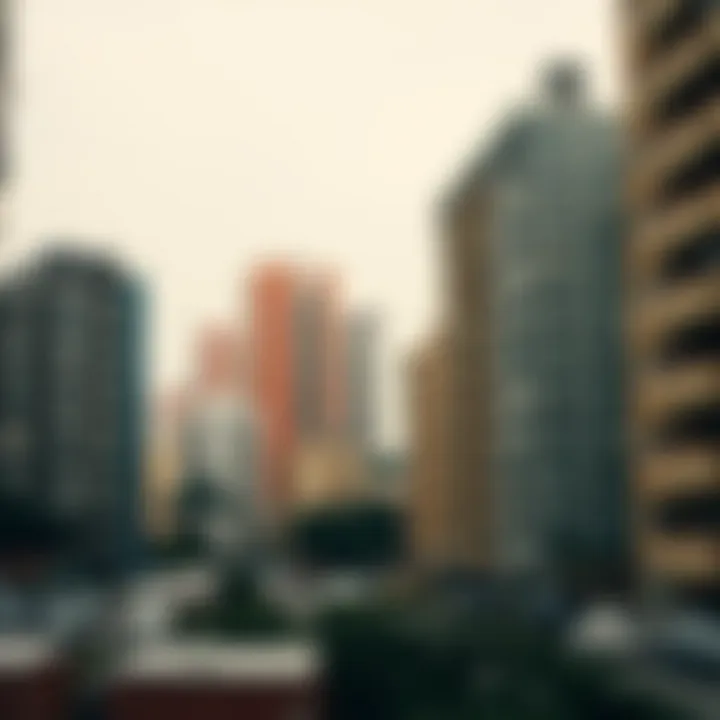 A bustling urban environment highlighting diverse apartment buildings