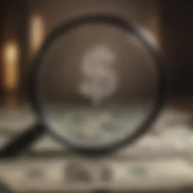 Illustration of a magnifying glass focusing on a dollar sign