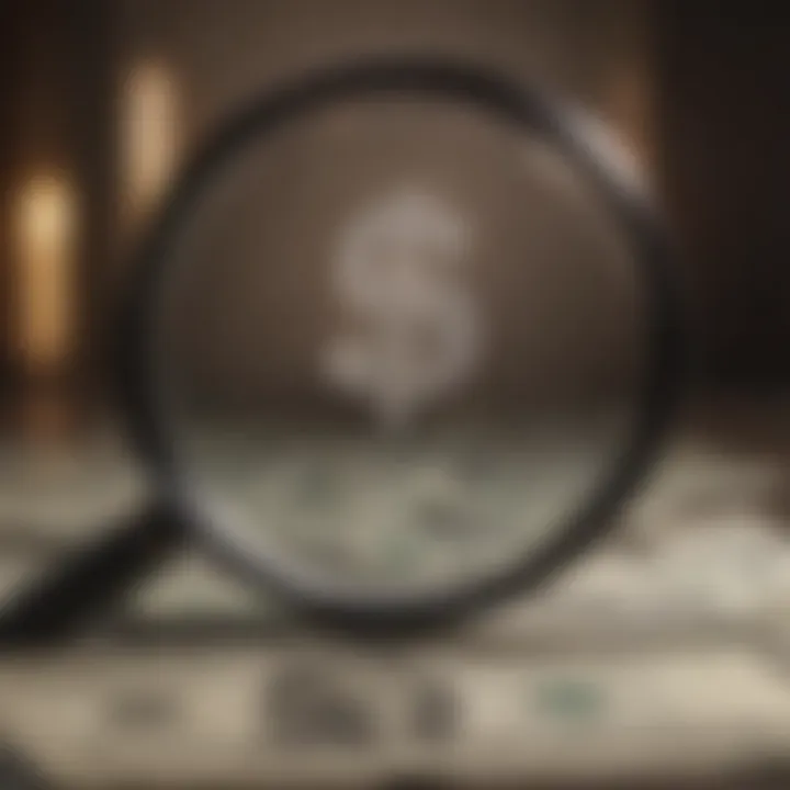 Illustration of a magnifying glass focusing on a dollar sign