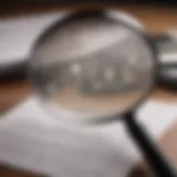 Illustration of a magnifying glass analyzing paperwork