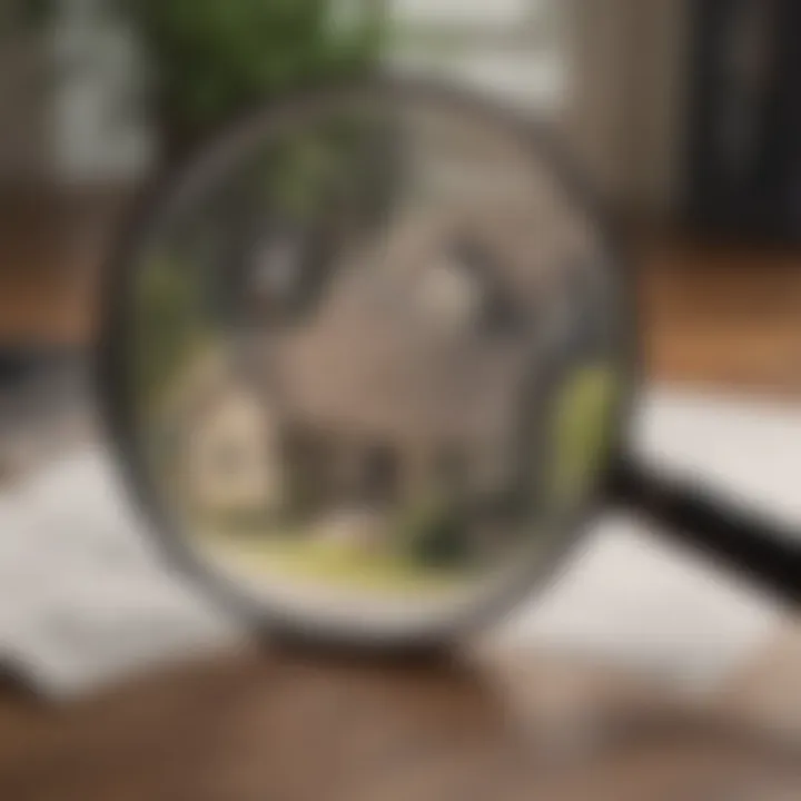 Illustration of a magnifying glass analyzing home symbols