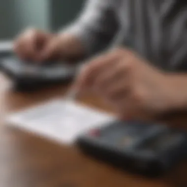 A person analyzing financial documents with a calculator