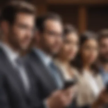 Diverse Professionals Using Chime Bank App Illustration of diverse group of professionals using Chime Bank mobile app