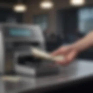 Cash being deposited at a bank teller