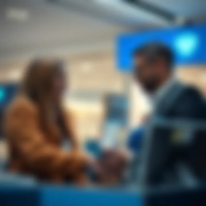 A friendly bank representative assisting a customer