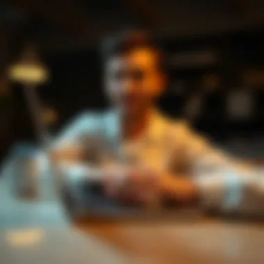 An individual using a laptop to apply for a bank account online