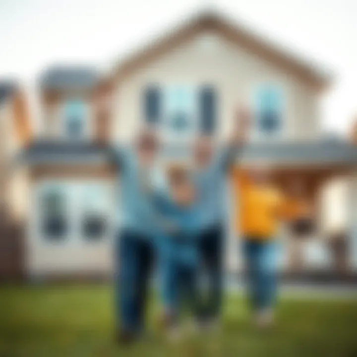 Family Celebrating in Front of Their Home A happy family in front of their new, budget-friendly home, symbolizing successful home purchasing