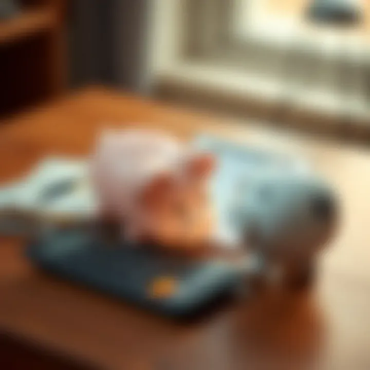 Calculating Savings with No Monthly Fees A calculator and a piggy bank highlighting savings from no fees