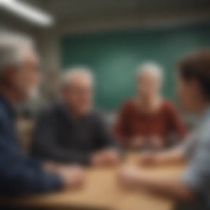 Mature individual teaching a small group of students in a classroom