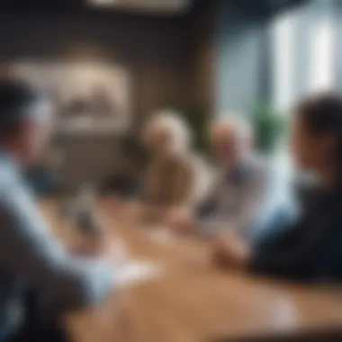 Senior person leading a team meeting in a modern office setting