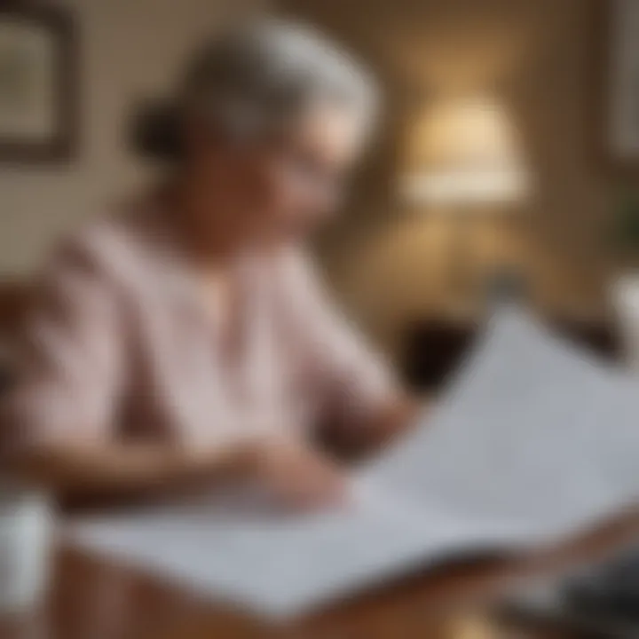 Elderly woman browsing through financial documents