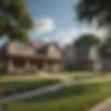 A scenic view of a suburban neighborhood in Bell County, TX, featuring various architectural styles of homes.