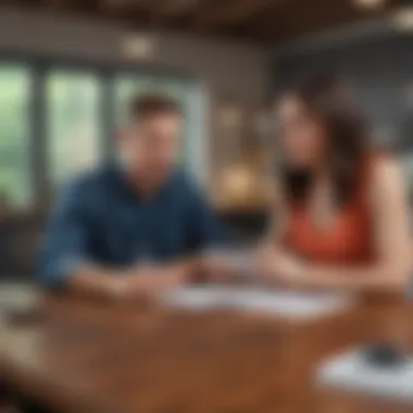 A couple reviewing their finances together at a table.