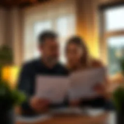 A thoughtful couple reviewing financial documents