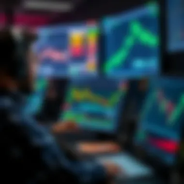 Trader analyzing data on multiple screens