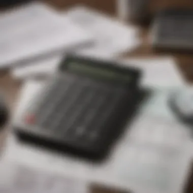 A close-up of a calculator and tax forms on a desk