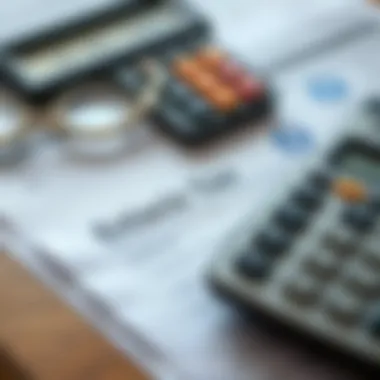Close-up of sales tax documents and calculator