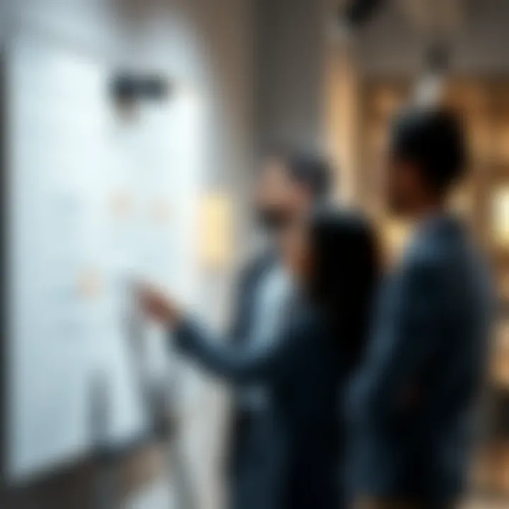 Evaluating Business Targets A team evaluating potential business targets on a whiteboard