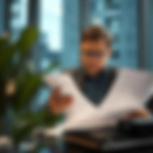 A business professional analyzing financial reports