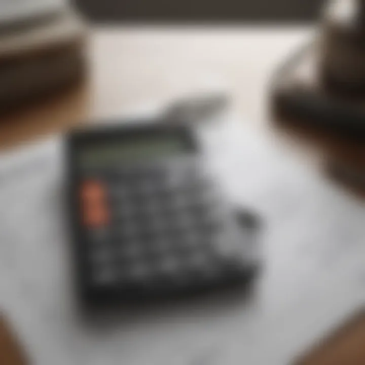 A calculator and paperwork symbolizing mortgage calculations