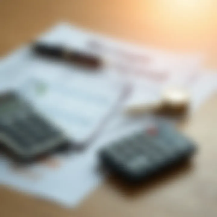 A conceptual image showing a calculator, mortgage documents, and credit score indicators