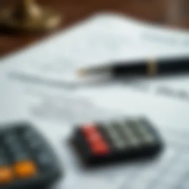Legal Considerations in Home Purchases with Tax Debt A close-up of a legal document with a pen and calculator