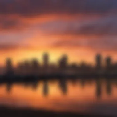 Sunset over San Diego Skyline Panoramic view of San Diego skyline at sunset