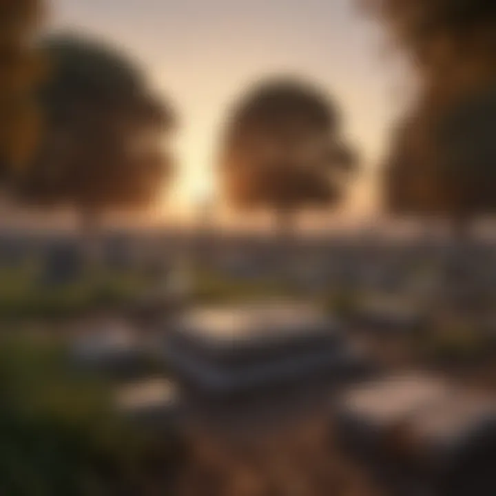 Sunset over a tranquil cemetery, signifying peaceful resting place