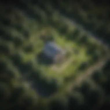 Aerial view of a lush green land parcel with a Rocket Mortgage logo in the corner