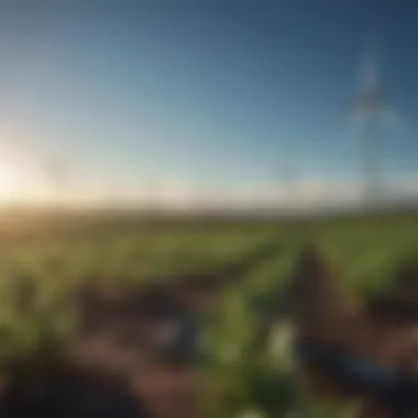 A field of sustainable energy wind turbines under a clear blue sky