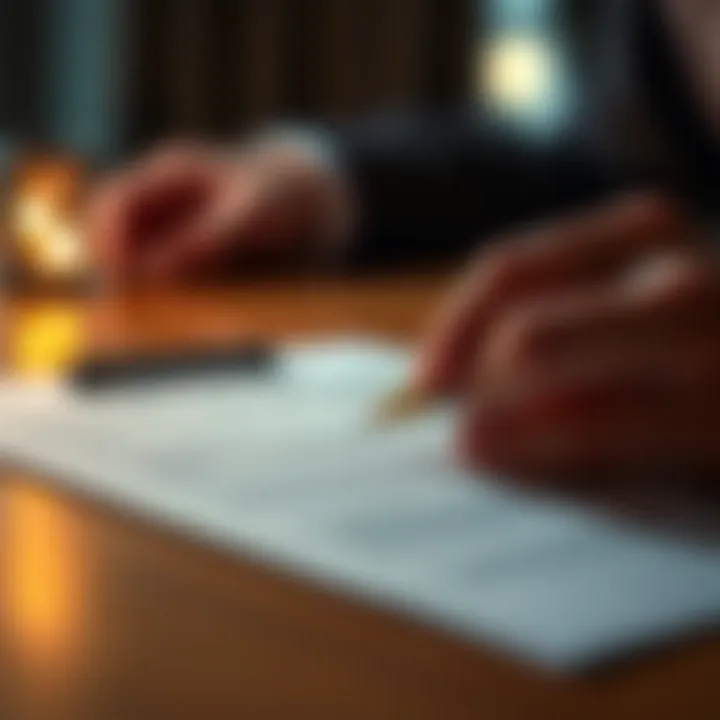 Close-up of a contract with a pen ready for signing.