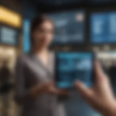 Future of Financial Services with Banking Apps A futuristic depiction of the evolution of financial services through a single banking app.