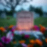 Symbol of Remembrance An elegant grave marker nestled among vibrant flowers