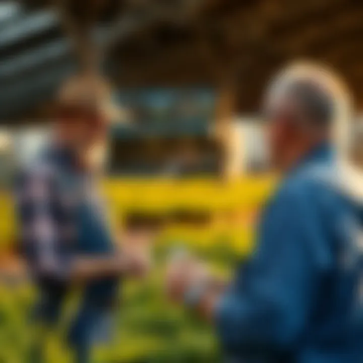 Farmers discussing strategies for investment and management