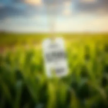Close-up of farmland with price tag symbolizing market value