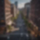 Aerial view of downtown Portland showcasing tax-free shopping areas