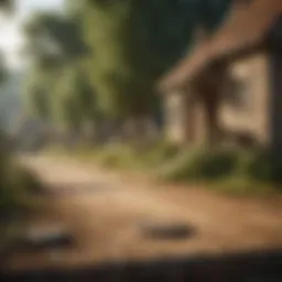 Rural landscape with village bank in focus