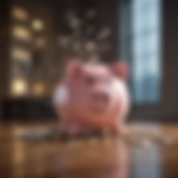 An innovative image showing savings accumulating in a digital piggy bank with futuristic elements