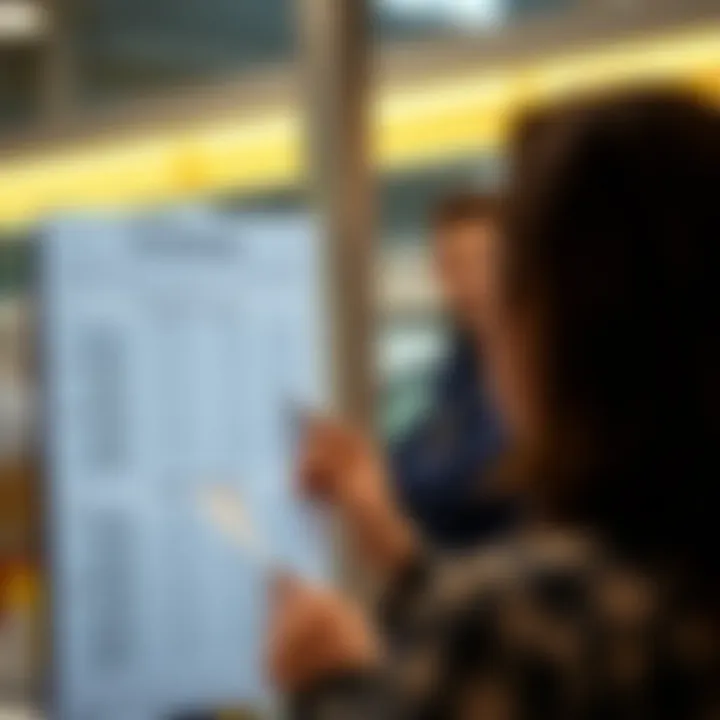 Fee Disclosure Examination A person examining the terms and fees displayed at a check-cashing location